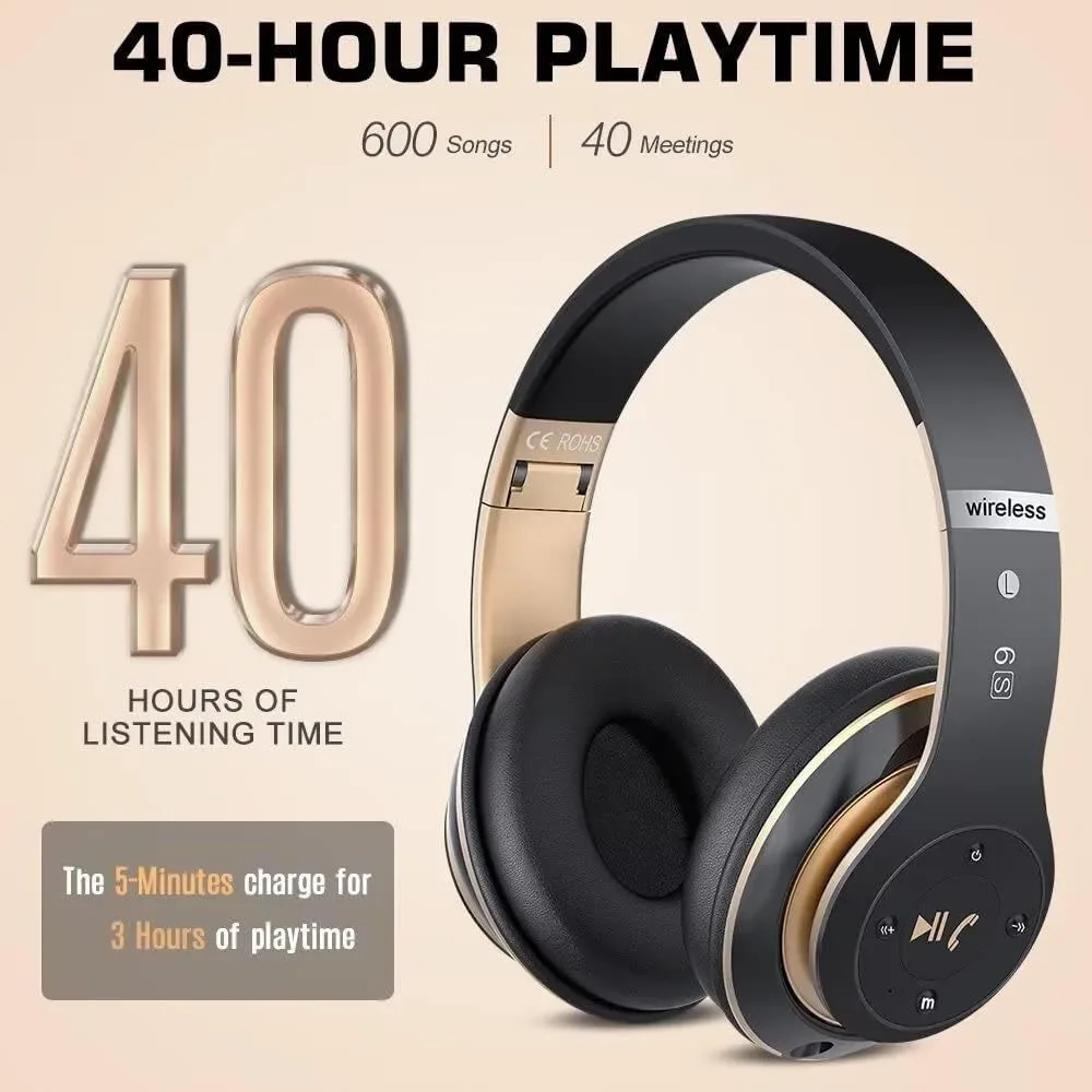 NIB- 6S Wireless Bluetooth Headphones Black & rose Gold